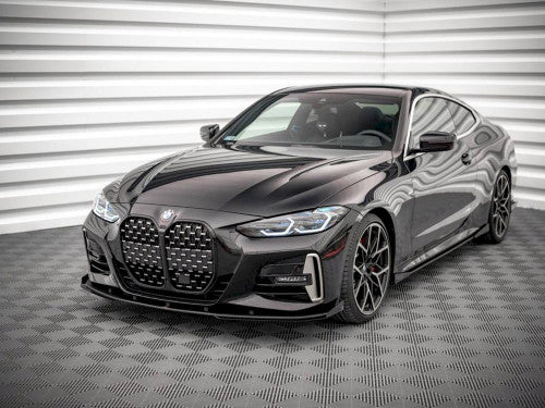 Maxton Design Street Pro Front Splitter with Gloss Flaps for BMW 4 Series G22 Coupe M Sport/M Pack (2020+)  10mm ABS Black Front Lip Spoiler