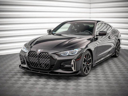 Maxton Design Street Pro Front Splitter with Gloss Flaps for BMW 4 Series G22 Coupe M Sport/M Pack (2020+)  10mm ABS Black Front Lip Spoiler