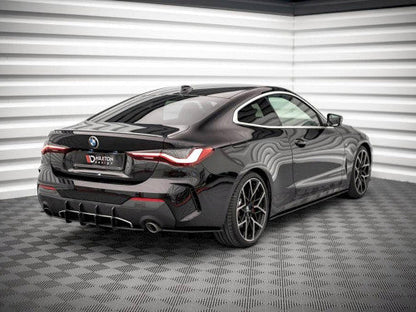 Maxton Design Street Pro Rear Side Splitters (Rear Spats / Bumper Extensions) for BMW 4 Series G22 M Sport (M-Pack) 2020+ - 10mm Matte Black or Red Core ABS