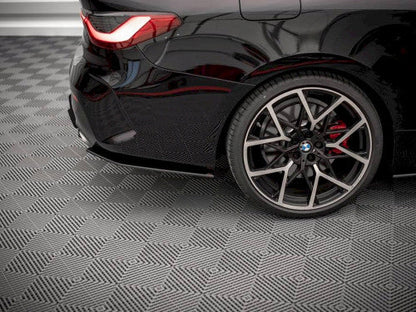 Maxton Design Street Pro Rear Side Splitters (Rear Spats / Bumper Extensions) for BMW 4 Series G22 M Sport (M-Pack) 2020+ - 10mm Matte Black or Red Core ABS