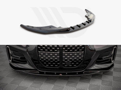 Maxton Design V.1 Gloss Piano Black Front Splitter / Front Lip / Chin Spoiler for BMW 4 Series G22 Coupe M Sport (M Pack) 2020+ – ABS Front Bumper Lip Lower Spoiler Aero Valance – Fits 420i 430i M440i