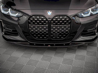 Maxton Design V.1 Gloss Piano Black Front Splitter / Front Lip / Chin Spoiler for BMW 4 Series G22 Coupe M Sport (M Pack) 2020+ – ABS Front Bumper Lip Lower Spoiler Aero Valance – Fits 420i 430i M440i