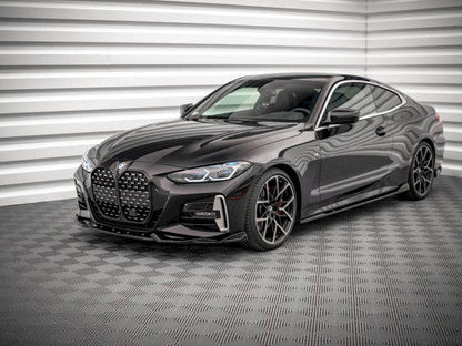 Maxton Design V.2 (V2) Gloss Piano Black Front Splitter / Front Lip / Chin Spoiler for BMW 4 Series G22 Coupe M Sport (M Pack) 2020-2025 (Front Bumper Lip, Aero Valance Extension) 420i 430i M440i