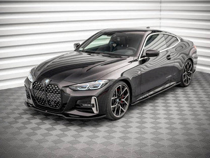 Maxton Design V.3 Gloss Black Front Splitter/Lip Spoiler for BMW 4 Series G22 Coupe M Sport/M-Pack (2020+) - Piano Black Front Bumper Lip, Chin Spoiler, Lower Valance Skirt, Bumper Extension