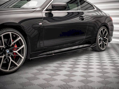 Maxton Design Side Skirts Diffusers V.2 Gloss Black for BMW 4 Series G22 Coupe M Sport (M-Pack) 2020+ | Side Skirt Extensions Splitters Pair