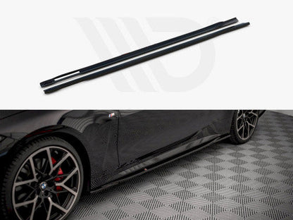Maxton Design V.3 Gloss Piano Black Side Skirts/Side Splitters/Side Skirt Diffusers Sill & Rocker Extensions for BMW 4 Series G22 Coupe M Sport (M Pack) 2020+ 420i 430i M440i – Side Blades Ground Effects