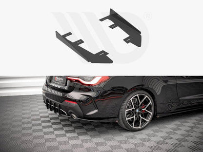 Maxton Design Gloss Piano Black Rear Corner Blades/Rear Spats/Winglets (Rear Bumper Side Extensions) for BMW 4 Series G22 Coupe 2-Door M Sport M Pack 2020-on | M Performance Style Rear Aero Fins / Corner Spoilers