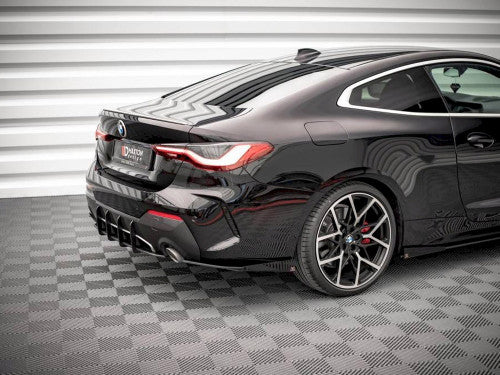 Maxton Design Gloss Piano Black Rear Corner Blades/Rear Spats/Winglets (Rear Bumper Side Extensions) for BMW 4 Series G22 Coupe 2-Door M Sport M Pack 2020-on | M Performance Style Rear Aero Fins / Corner Spoilers