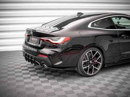 Maxton Design Gloss Piano Black Rear Corner Blades/Rear Spats/Winglets (Rear Bumper Side Extensions) for BMW 4 Series G22 Coupe 2-Door M Sport M Pack 2020-on | M Performance Style Rear Aero Fins / Corner Spoilers