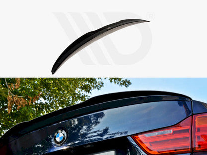 Maxton Design Gloss Piano Black Rear Wing Add-On Spoiler Cap for BMW 4 Series F32 Coupe 2013-2016 - Boot/Trunk Lip Decklid Extension Overlay - Fits OEM M Performance Boot Spoiler (51192354500)