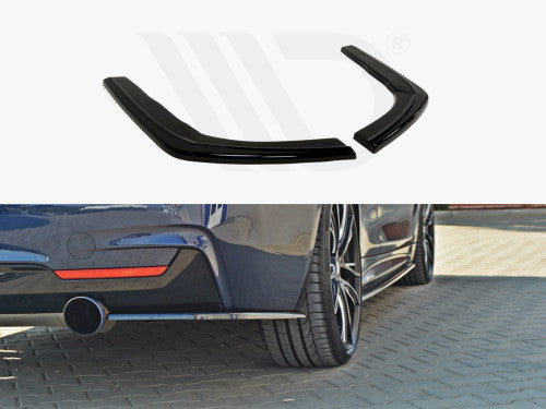 Maxton Design Gloss Black Rear Side Splitters, Rear Spats, Corner Splitters/Extensions for BMW 4 Series F32 Coupe M Sport 2013-2016 | Piano Black ABS 2pc/Pair Rear Bumper Lip/Valance Corners
