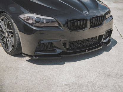 Maxton Design V3 Gloss Black Front Splitter / Front Lip for BMW 5 Series F10/F11 (2011-2017) M Sport M-Pack - Chin Spoiler, Bumper Lip Extension, Lower Valance Air Dam, OEM+ ABS Aero for Saloon & Touring/Estate