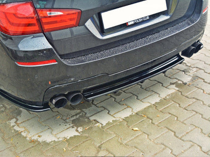 Maxton Design Gloss Black Central Rear Diffuser/Splitter for BMW 5 Series F11 Touring Estate (2011+) M Sport/M-Pack - Fits Quad Exhaust (Two Double Tips)