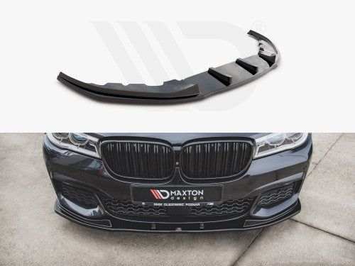 Maxton Design V2 Gloss/Piano Black Front Splitter for BMW 7 Series G11 2015-2018 Pre-Facelift M Sport (M-Pack/M Paket) - Front Lip / Chin Spoiler / Bumper Lip / Front Blade Aero Lower Valance Extension / Air Dam / Front Apron