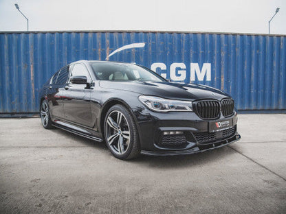 Maxton Design V2 Gloss/Piano Black Front Splitter for BMW 7 Series G11 2015-2018 Pre-Facelift M Sport (M-Pack/M Paket) - Front Lip / Chin Spoiler / Bumper Lip / Front Blade Aero Lower Valance Extension / Air Dam / Front Apron