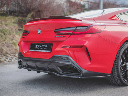 Maxton Design Gloss/Piano Black Rear Diffuser Centre Piece with Vertical Fins for BMW 8 Series G15 Coupe M Sport 2018+ | Rear Splitter / Lower Valance / Under Spoiler / Rear Lip Extension | ABS | Fits Carbon Pack Models Only