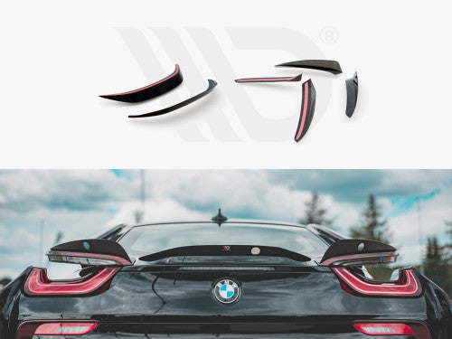 BMW i8 2014-2020 Coupe/Roadster Rear Spoiler Caps & Winglets - Gloss Black ABS End Pieces by Maxton Design | Rear Wing Tip Extensions/Boot Lip Trim | 3M Stick-On Aero Upgrade