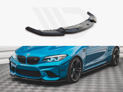 Maxton Design V2 Gloss Black Front Splitter for BMW M2 F87 Coupe (2016-2020) - Front Bumper Lip/Chin Spoiler, Valance, Air Dam, Apron Extension, Front Skirt Diffuser