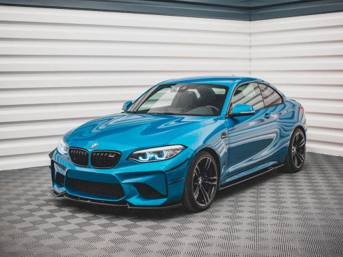 Maxton Design V2 Gloss Black Front Splitter for BMW M2 F87 Coupe (2016-2020) - Front Bumper Lip/Chin Spoiler, Valance, Air Dam, Apron Extension, Front Skirt Diffuser