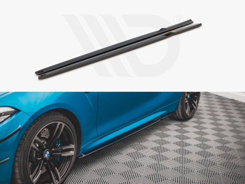 Maxton Design V2 Gloss Black (Piano Black) ABS Side Skirt Extensions / Side Splitters / Rocker Sill Blades for BMW M2 F87 2016-2020 – Rocker Panel Diffusers Pair