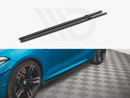 Maxton Design V2 Gloss Black (Piano Black) ABS Side Skirt Extensions / Side Splitters / Rocker Sill Blades for BMW M2 F87 2016-2020 – Rocker Panel Diffusers Pair