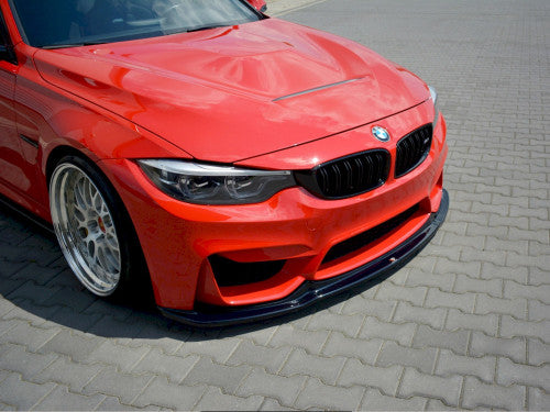 Maxton Design V1 Gloss Black Front Splitter / Front Lip Spoiler for BMW M3 F80 Saloon/Sedan 2014-2019 - Chin Spoiler, Front Bumper Lip, Front Skirt, Lower Valance, Front Apron, Air Dam - ABS Piano Black
