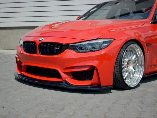 Maxton Design V1 Gloss Black Front Splitter / Front Lip Spoiler for BMW M3 F80 Saloon/Sedan 2014-2019 - Chin Spoiler, Front Bumper Lip, Front Skirt, Lower Valance, Front Apron, Air Dam - ABS Piano Black