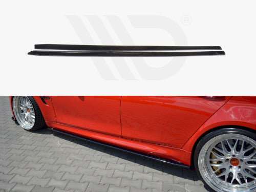 Maxton Design V1 Gloss/Piano Black Side Skirt Diffusers / Side Skirt Extensions / Side Splitters / Rocker Panel Sill Blades for BMW M3 F80 Saloon/Sedan 2014-2018