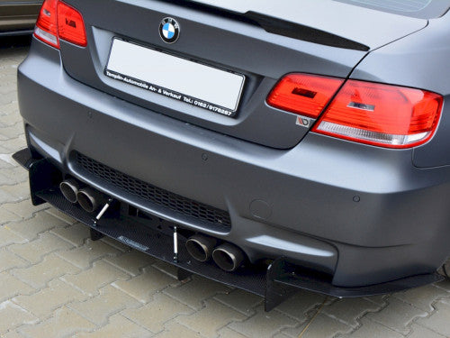 Maxton Design Rear Diffuser/Valance Lip Kit for BMW M3 E92 E93 (2007-2013) Coupe & Convertible - Black ABS Rear Bumper Skirt with Splitters, Fins & Support Tie Bars - E9X M3 Undertray Aero Spoiler Upgrade