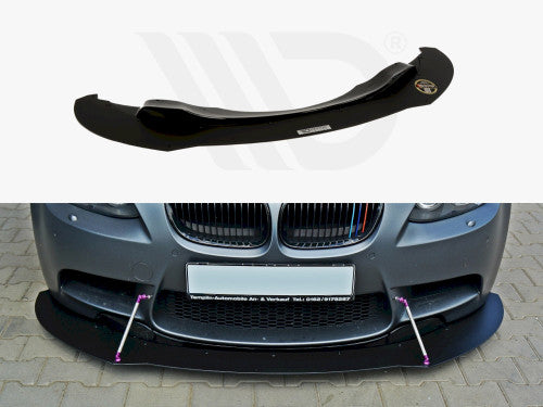 Maxton Design ABS+ Gloss/Piano Black Front Splitter / Bumper Lower Lip Chin Spoiler for BMW M3 E92 E93 Pre-LCI (Pre-Facelift) 2007-2013 Coupe & Cabriolet | E9X Front Valance Air Dam | Direct Bolt-On Kit w/ Tie Bars & Fitting Hardware