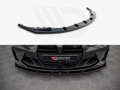 Maxton Design V1 Gloss Piano Black Front Splitter / Front Bumper Lip Spoiler / Chin Spoiler for BMW M3 G80 & M4 G82 (2021+) | G8X Lower Valance Apron | ABS Aero Body Kit Add-On