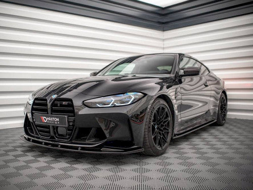 Maxton Design V1 Gloss Piano Black Front Splitter / Front Bumper Lip Spoiler / Chin Spoiler for BMW M3 G80 & M4 G82 (2021+) | G8X Lower Valance Apron | ABS Aero Body Kit Add-On