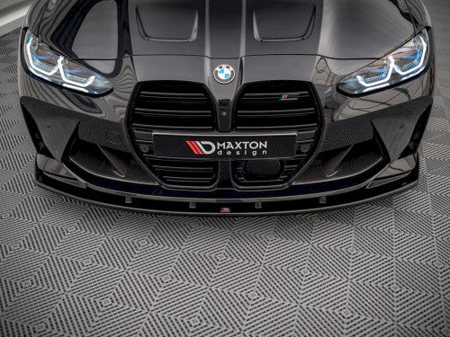 Maxton Design V1 Gloss Piano Black Front Splitter / Front Bumper Lip Spoiler / Chin Spoiler for BMW M3 G80 & M4 G82 (2021+) | G8X Lower Valance Apron | ABS Aero Body Kit Add-On