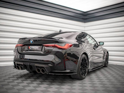 Maxton Design Gloss/Piano Black Rear Side Splitters, Rear Spats & Corner Extensions for BMW M4 G82 2021-on (M4 Competition Coupe) - Fits OEM M Carbon Package - Rear Bumper Winglets - Pair with Fitting Kit