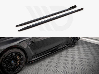 BMW M4 G82 2021+ Side Skirts Diffusers / Sill Extensions - Maxton Design V1 Gloss Piano Black ABS Side Blades Rocker Splitters / Side Lips (Pair with Fitting Kit) Coupe/Competition