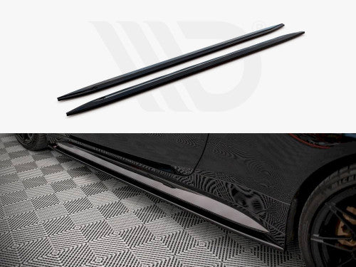 Maxton Design V2 High Gloss Piano Black Side Skirt Extensions Rocker Panels Sill Blades for BMW M4 G82 2021+ Coupe – ABS Aero Side Splitter Diffuser Kit (Pair)