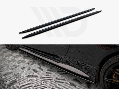 Maxton Design V2 High Gloss Piano Black Side Skirt Extensions Rocker Panels Sill Blades for BMW M4 G82 2021+ Coupe – ABS Aero Side Splitter Diffuser Kit (Pair)