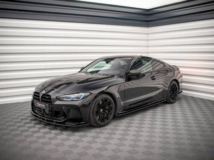 Maxton Design V2 High Gloss Piano Black Side Skirt Extensions Rocker Panels Sill Blades for BMW M4 G82 2021+ Coupe – ABS Aero Side Splitter Diffuser Kit (Pair)