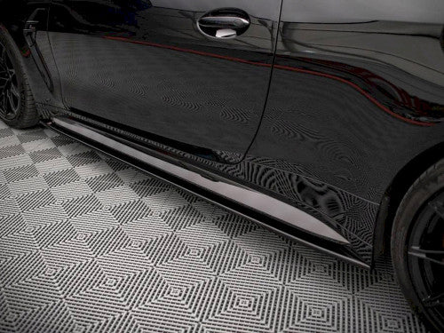 Maxton Design V2 High Gloss Piano Black Side Skirt Extensions Rocker Panels Sill Blades for BMW M4 G82 2021+ Coupe – ABS Aero Side Splitter Diffuser Kit (Pair)