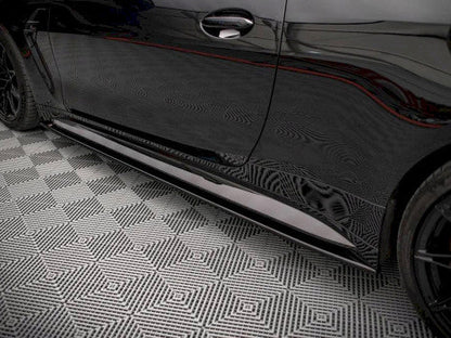 Maxton Design V2 High Gloss Piano Black Side Skirt Extensions Rocker Panels Sill Blades for BMW M4 G82 2021+ Coupe – ABS Aero Side Splitter Diffuser Kit (Pair)