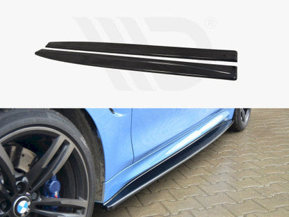 Maxton Design Gloss Piano Black Side Skirt Extensions, Side Splitters, Side Blades/Side Diffusers for BMW M4 F82 Coupe 2014-2020 - ABS Plastic Rocker/Sill Extensions (Pair) - Mounting Kit Included