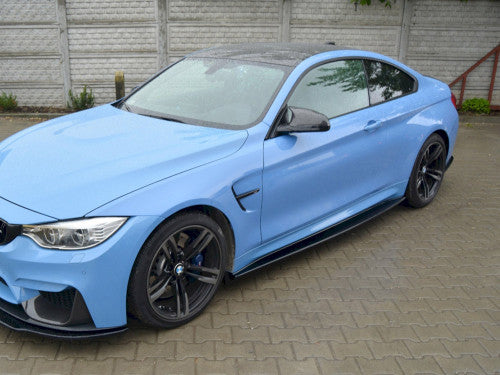Maxton Design Gloss Piano Black Side Skirt Extensions, Side Splitters, Side Blades/Side Diffusers for BMW M4 F82 Coupe 2014-2020 - ABS Plastic Rocker/Sill Extensions (Pair) - Mounting Kit Included