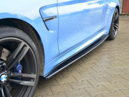 Maxton Design Gloss Piano Black Side Skirt Extensions, Side Splitters, Side Blades/Side Diffusers for BMW M4 F82 Coupe 2014-2020 - ABS Plastic Rocker/Sill Extensions (Pair) - Mounting Kit Included
