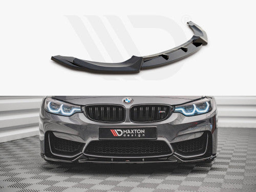 Maxton Design Gloss Black Front Splitter Lip for BMW M4 F82 Coupe 2014-2020 | ABS Front Bumper Lip Spoiler | Direct Fit with Mounting Kit