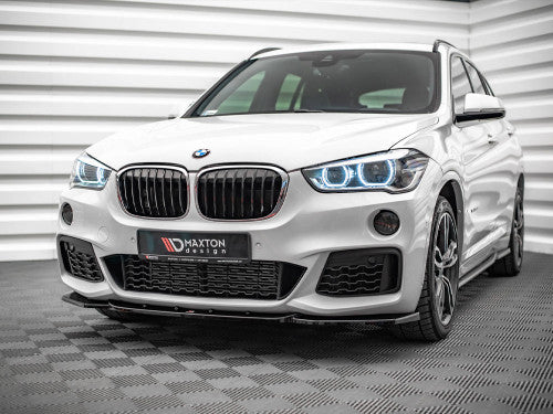 Maxton Design Gloss Black Front Splitter V1 for BMW X1 F48 M Sport/M-Pack 2015-2019 - Front Bumper Lip Spoiler ABS