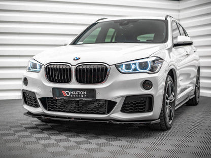 Maxton Design Gloss Black Front Splitter V1 for BMW X1 F48 M Sport/M-Pack 2015-2019 - Front Bumper Lip Spoiler ABS