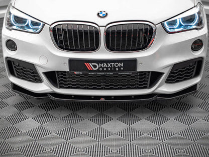 Maxton Design Gloss Black Front Splitter V1 for BMW X1 F48 M Sport/M-Pack 2015-2019 - Front Bumper Lip Spoiler ABS