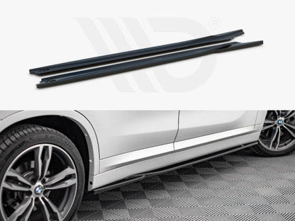 Maxton Design Gloss Black Side Skirt Extensions/Diffusers – Sill Extensions, Rocker Panel Splitters, Side Blades/Lip Spoilers for BMW X1 F48 M Sport (M Pack) 2015-2019 (Pair)