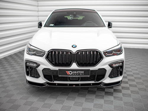 Maxton Design V1 Gloss Black Front Splitter/Lip/Chin Spoiler for BMW X6 G06 Coupe SUV M Sport M Pack (2019-2024) - Front Bumper Lip, Lower Valance/Air Dam, Front Apron Blade Aero Styling Upgrade