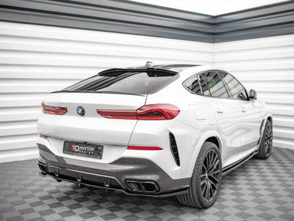 Maxton Design Gloss Piano Black Rear Diffuser/Centre Splitter with Vertical Fins for BMW X6 G06 M Sport (M-Pack) 2019-On - Rear Bumper Extension Valance Lip, Lower Spoiler Apron Insert